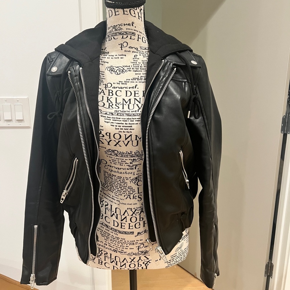 Blank NYC Faux Leather Jacket with Zip Out Hood